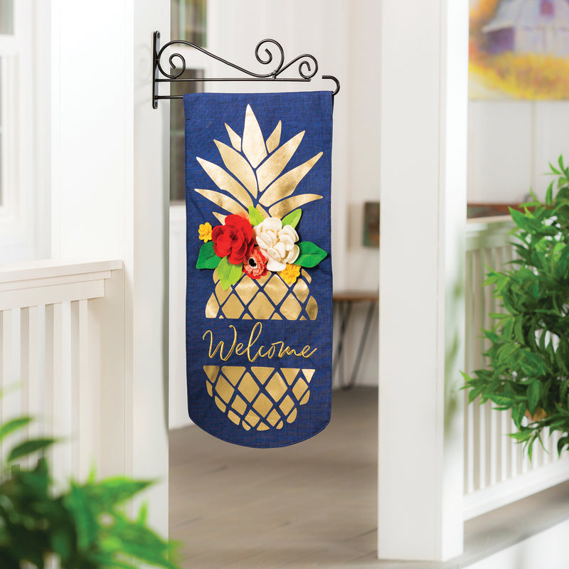 Evergreen Pineapple Welcome Everlasting Impressions Textile Decor, 28'' x 12.5'' inches