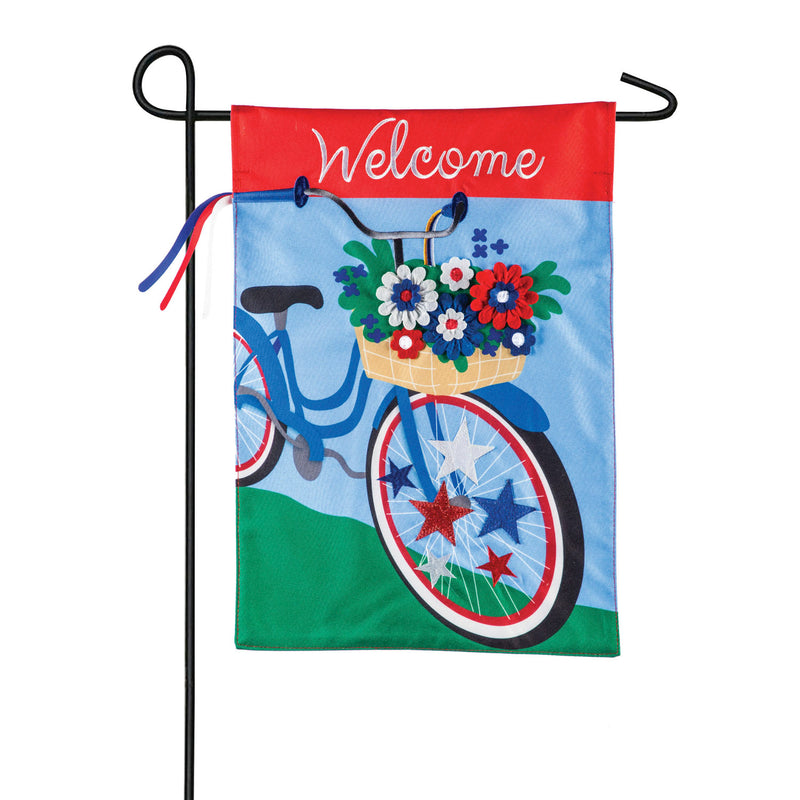 Evergreen Patriotic Bicycle Garden Linen Flag, 18'' x 12.5'' inches