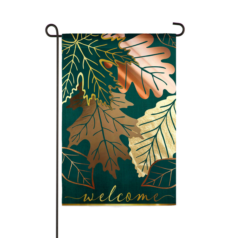 Evergreen Metallic Autumn Leaves Garden Linen Flag, 18'' x 12.5'' inches