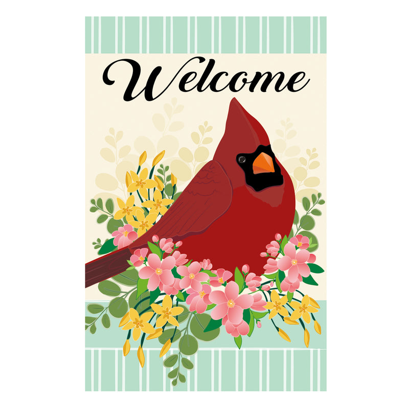 Spring Floral Cardinal Garden Linen Flag,14l9764