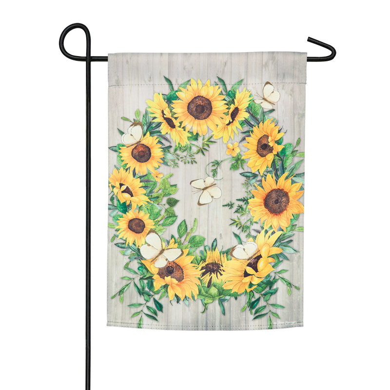 Evergreen Sunflower Wreath Garden Suede Flag, 18'' x 12.5'' inches