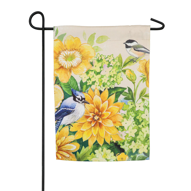 Evergreen Yellow Flowers and Birds Garden Suede Flag, 18'' x 12.5'' inches