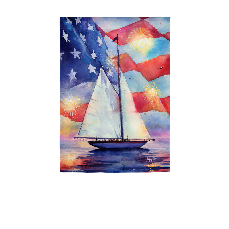Evergreen Patriotic Sailboat Garden Suede Flag, 18'' x 12.5'' inches