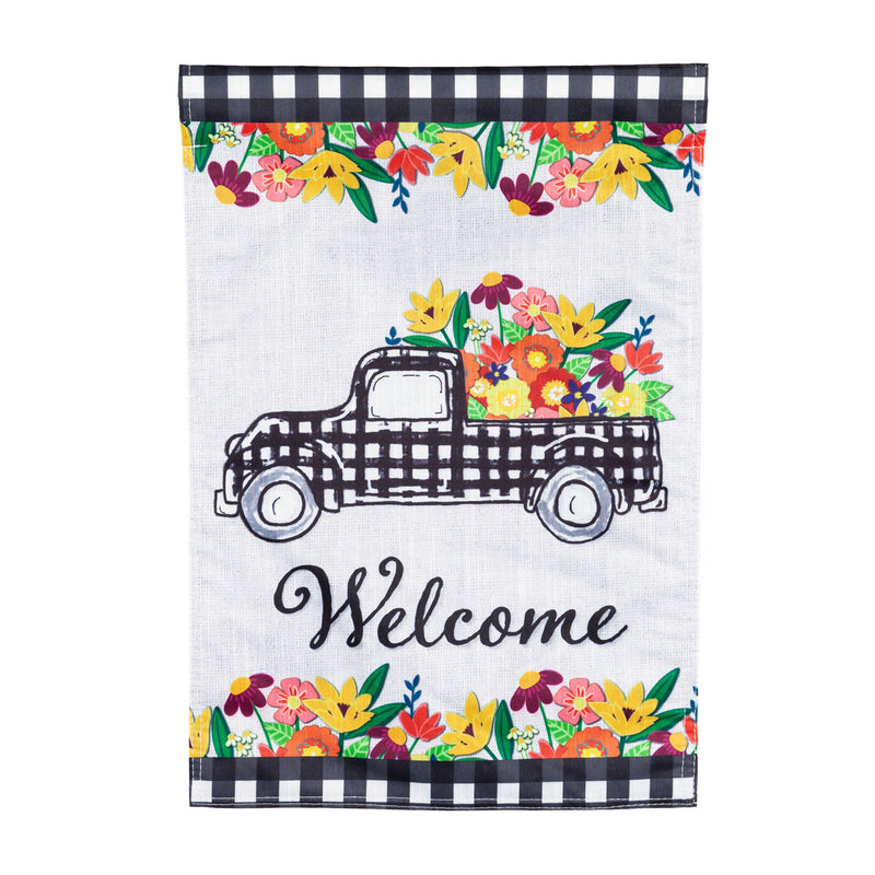 Evergreen Plaid Truck Floral Garden StriÃ© Flag, 18'' x 12.5'' inches