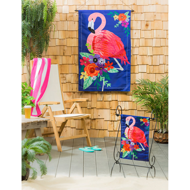 Floral Flamingo House Applique Flag,159116