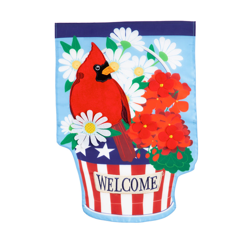 Patriotic Cardinal and Flowers House Applique Flag,159145