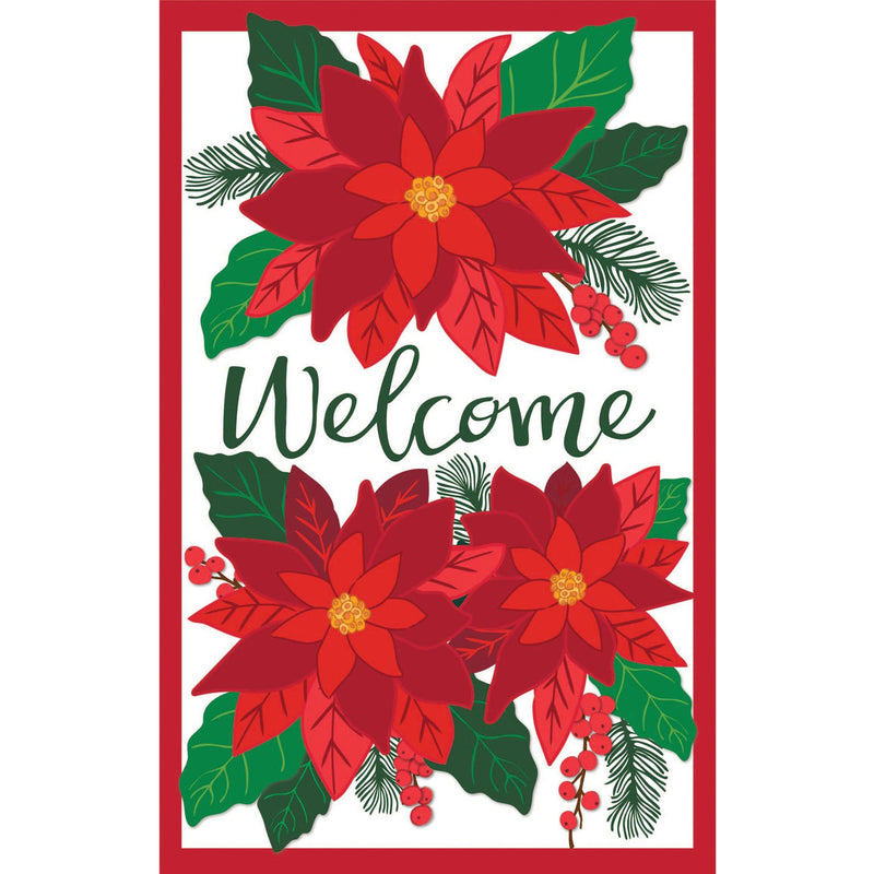 Evergreen Flag,Poinsettia Welcome House Applique Flag,44x28x0.5 Inches