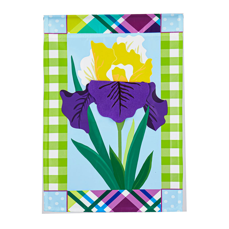 Patterned Border Iris House Applique Flag, 44"x28"inches