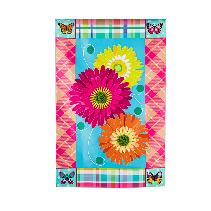 Patterned Border Gerber Daisy House Applique Flag, 44"x28"inches
