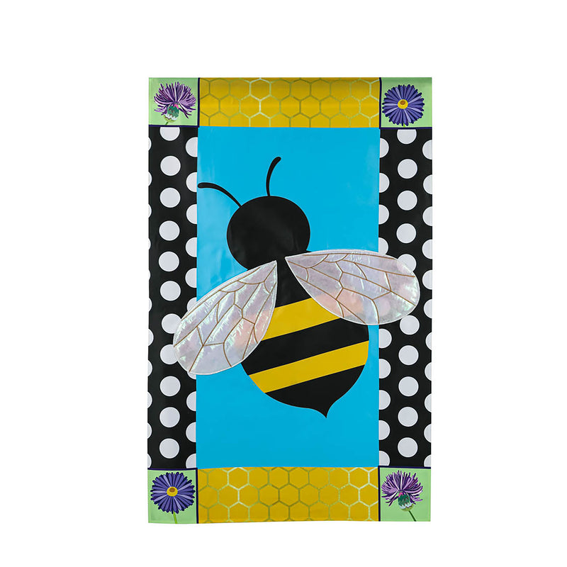 Bee with a Border House Applique Flag, 44"x28"inches