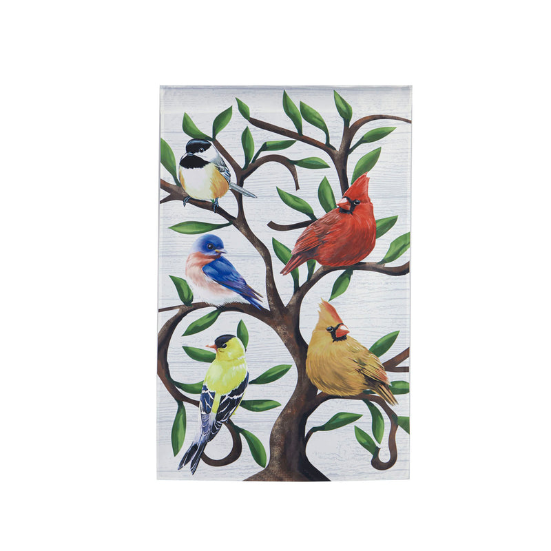 Songbirds in Tree of Life Trelis House Applique Flag, 44"x28"inches