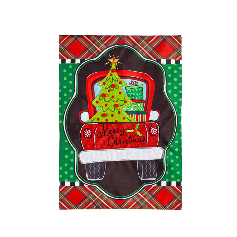Evergreen Flag,Patterned Christmas Truck Applique House Flag,28x0.25x44 Inches