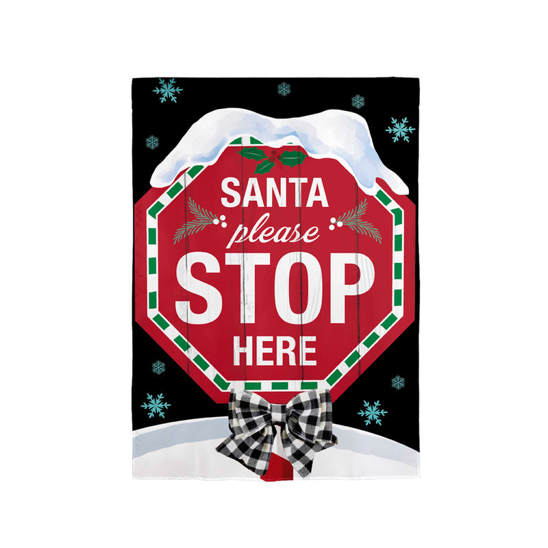 Evergreen Flag,Santa Please Stop Here Applique House Flag,28x0.25x44 Inches