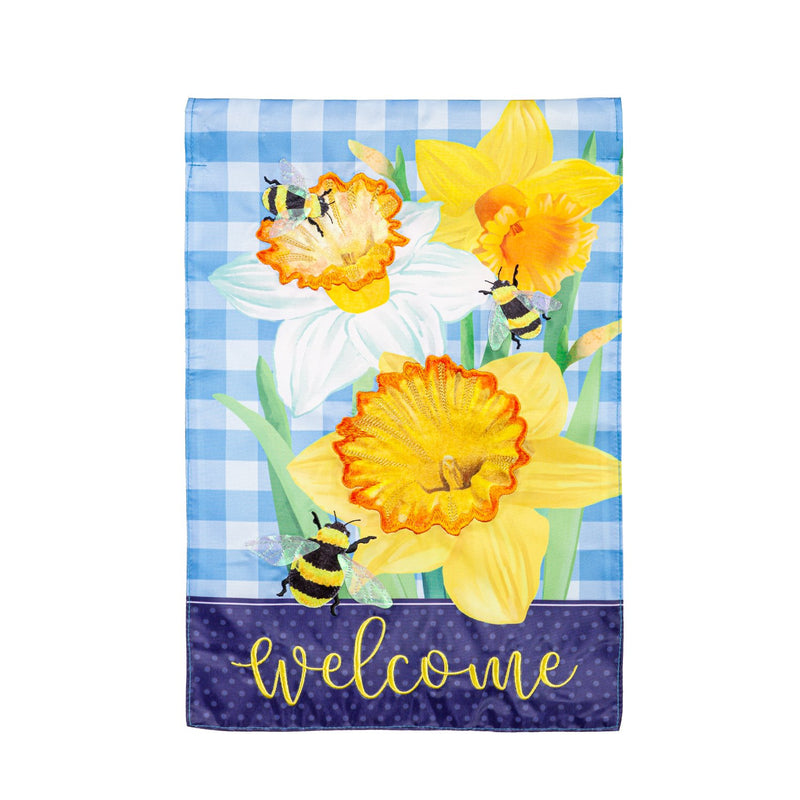 Evergreen Flag,Daffodils & Bees Applique House Flag,28x0.25x44 Inches
