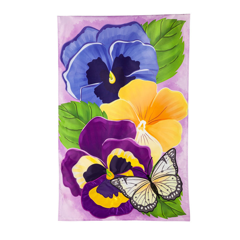 Evergreen Flag,Pansy & Butterfly Applique House Flag,0.25x28x44 Inches