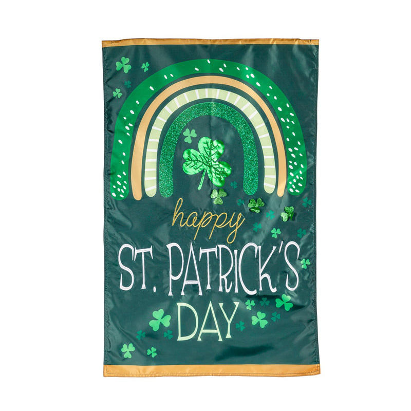 Evergreen Flag,Rainbow and Shamrocks Applique House Flag,28x0.25x44 Inches