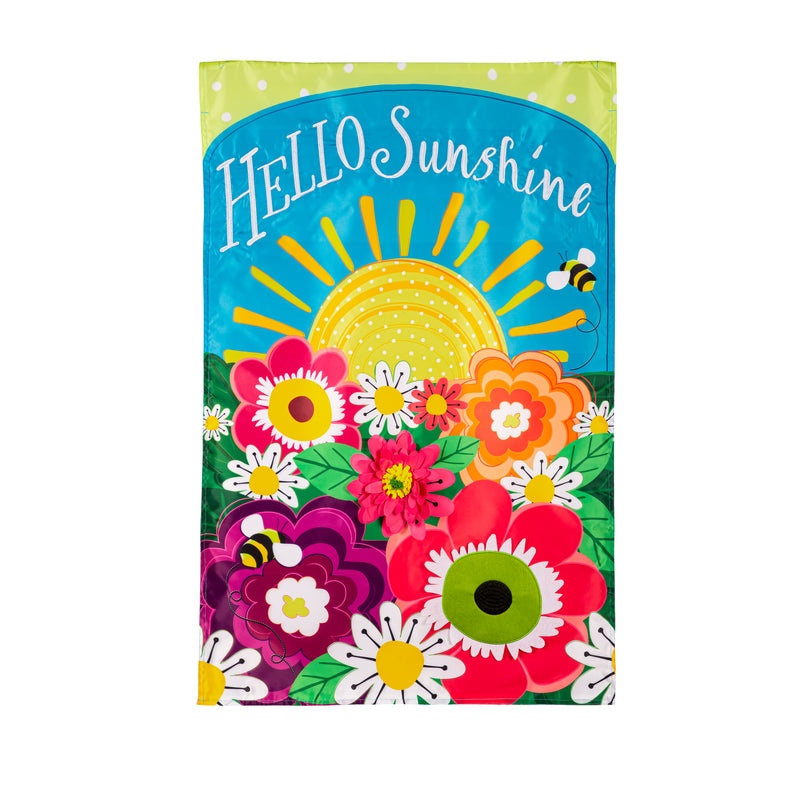 Evergreen Flag,Hello Sunshine Applique House Flag,0.5x28x44 Inches