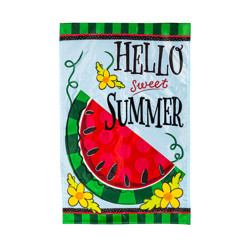 Evergreen Flag,Hello Sweet Summer Applique House Flag,28x0.25x44 Inches