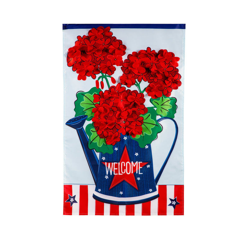 Evergreen Flag,Patriotic Geraniums Applique House Flag,0.5x28x44 Inches