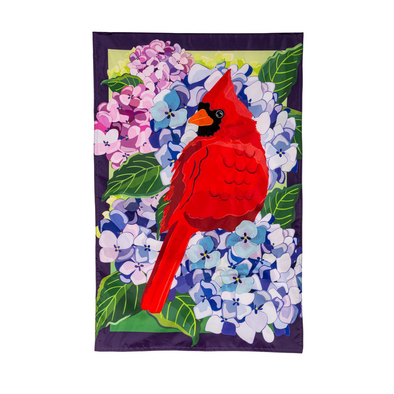 Evergreen Flag,Red Cardinal and Hydrangeas Applique House Flag,28x0.25x44 Inches