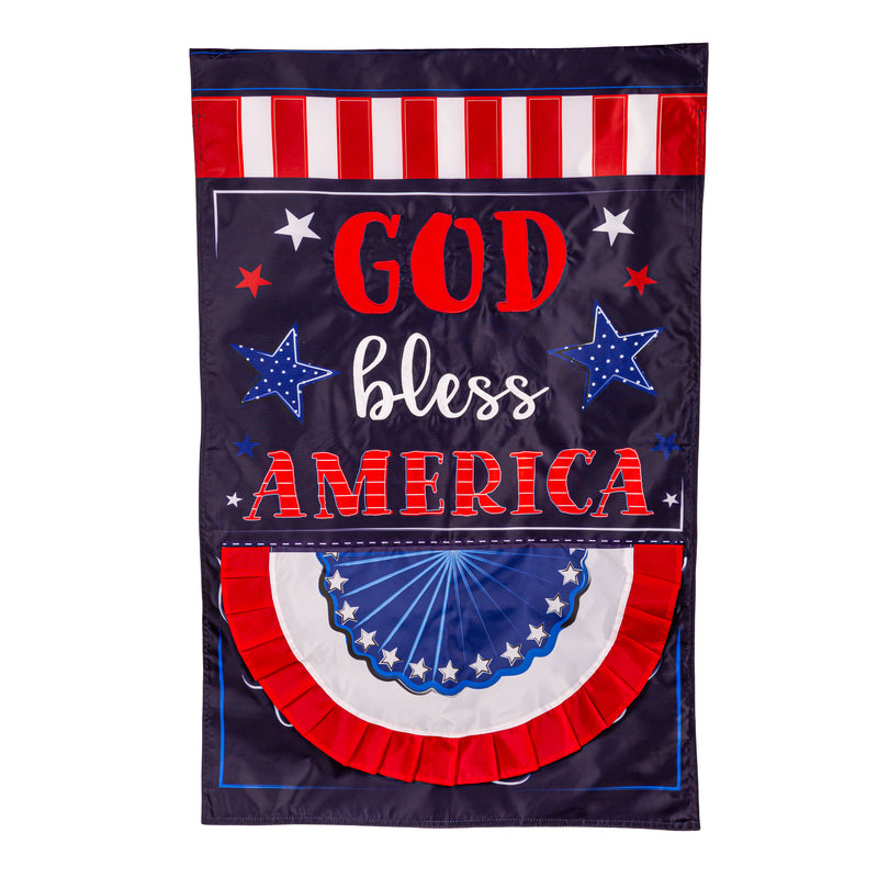 Evergreen Flag,Patriotic God Bless America Applique House Flag,28x0.25x44 Inches