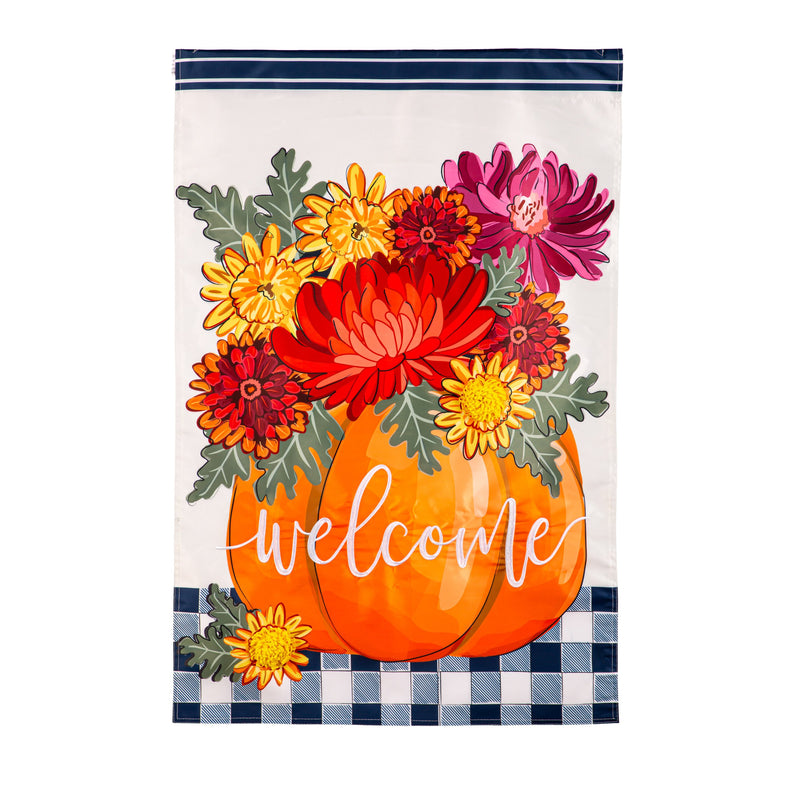 Evergreen Flag,Mums and Pumpkin Applique House Flags,28x0.25x44 Inches