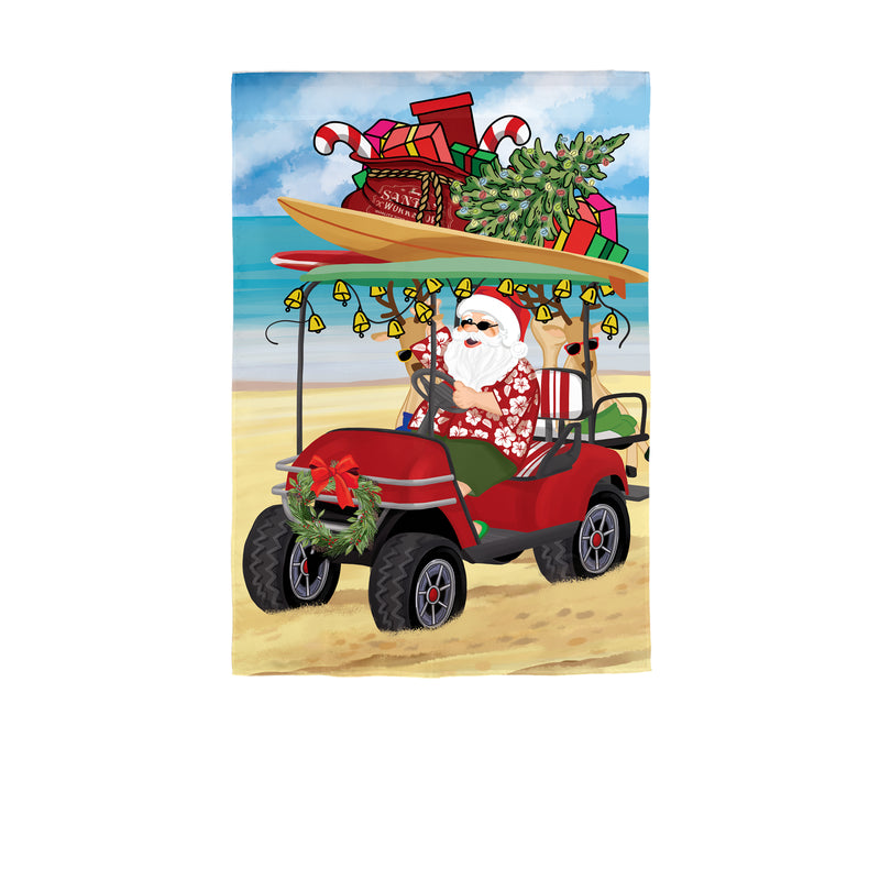Evergreen Flag,Santa Drive Golf Cart on Beach Applique House Flag,28x0.25x44 Inches