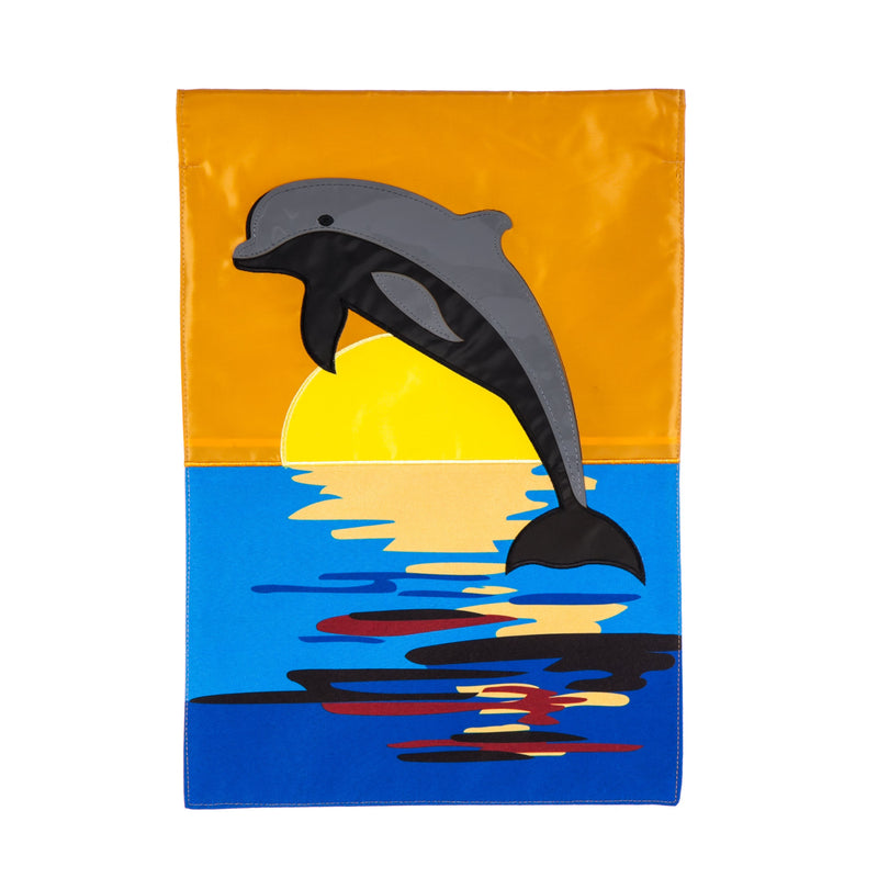 Evergreen Flag,Dolphin Sunset Garden Applique Flag,12.5x18x0.19 Inches