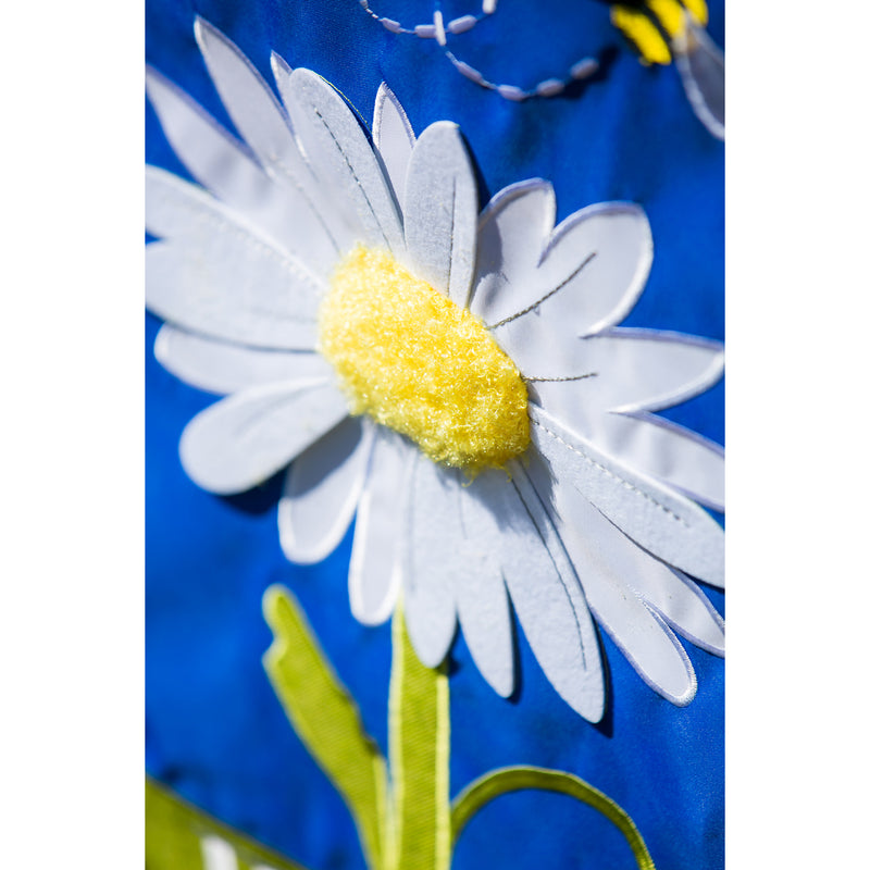 Evergreen Flag,Bee Happy Daisy Garden Applique Flag,12.5x0.2x18 Inches