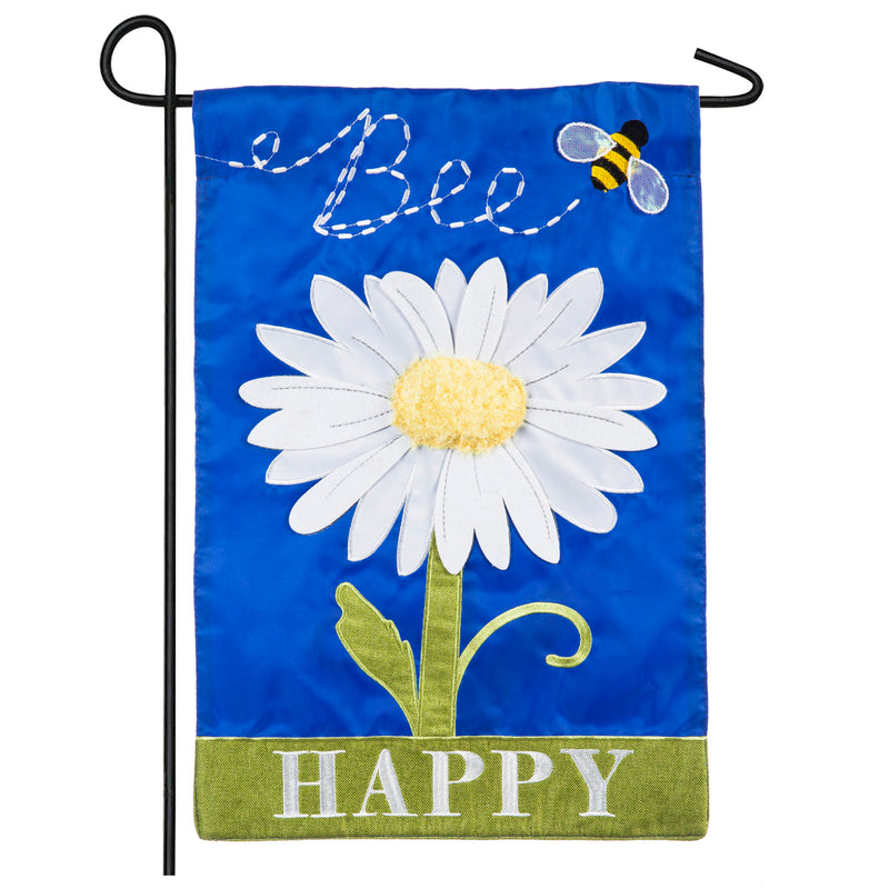 Evergreen Flag,Bee Happy Daisy Garden Applique Flag,12.5x0.2x18 Inches