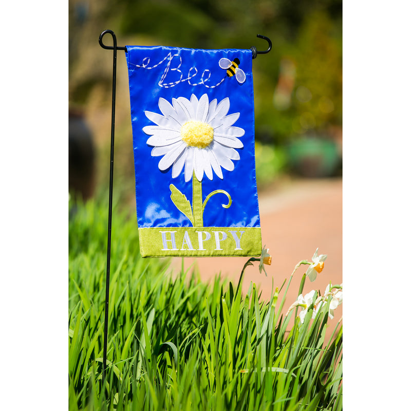 Evergreen Flag,Bee Happy Daisy Garden Applique Flag,12.5x0.2x18 Inches