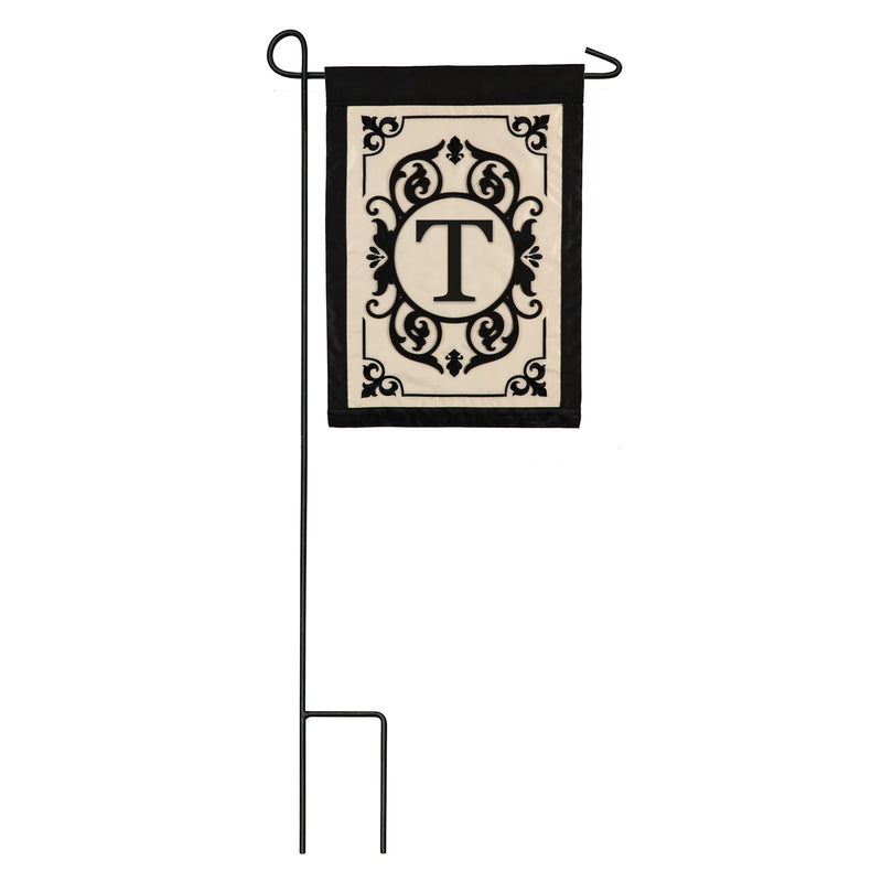 Evergreen Flag,Cambridge Monogram Garden Applique Flag, Letter T,12.5x0.02x18 Inches