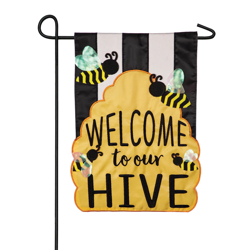 Evergreen Flag,Welcome to our Hive Garden Applique Flag,12.5x0.2x18 Inches