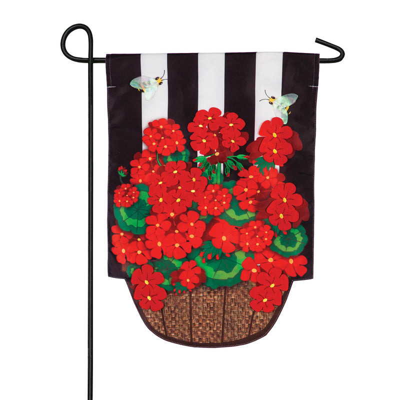 Geranium Basket Stripe Garden Applique Flag,169014