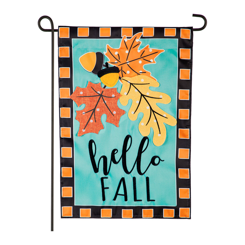 Evergreen Hello Fall Leaves Garden Applique Flag, 18'' x 12.5'' inches