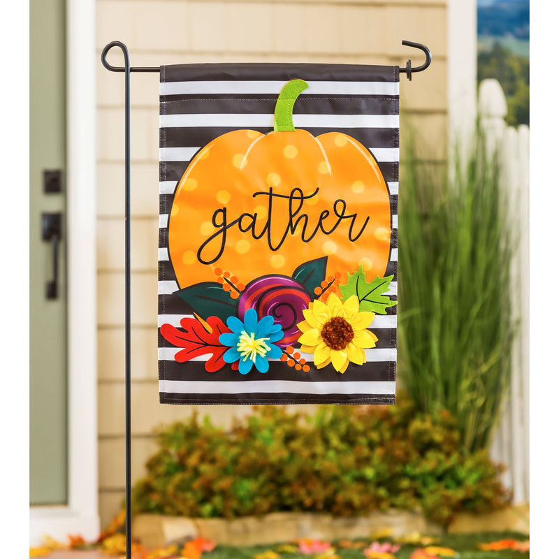 Evergreen Flag,Striped Gather Pumpkin Garden Applique Flag,12.5x18x0.2 Inches