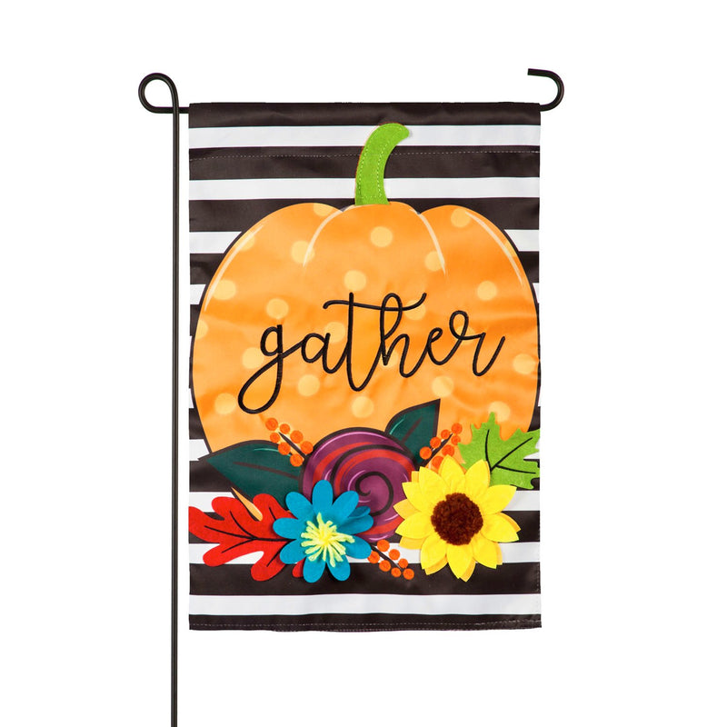 Evergreen Flag,Striped Gather Pumpkin Garden Applique Flag,12.5x18x0.2 Inches