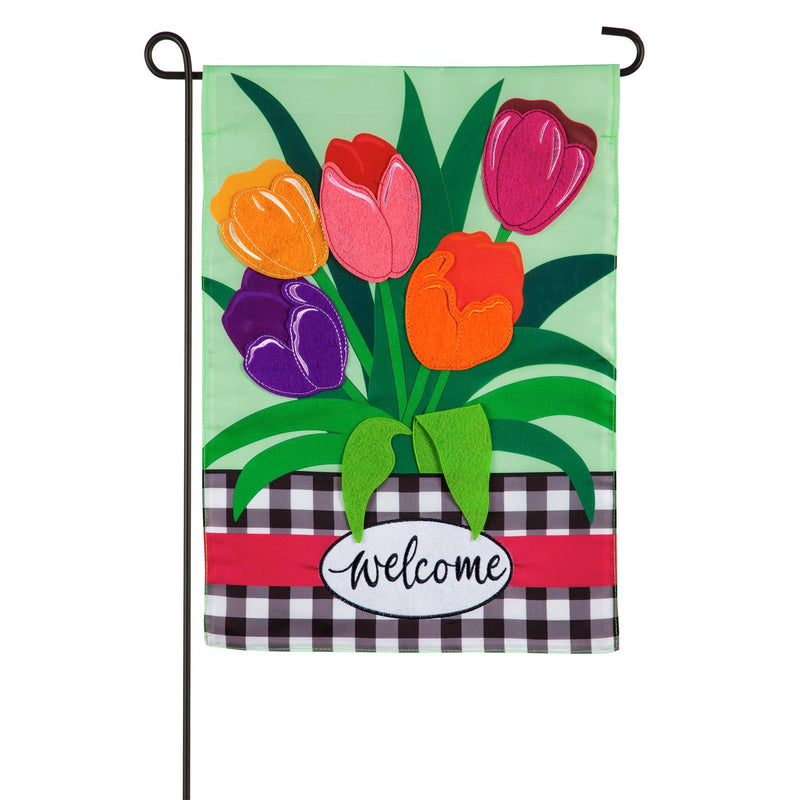 Evergreen Flag,Welcome Spring Tulips Garden Applique Flag,12.5x0.2x18 Inches