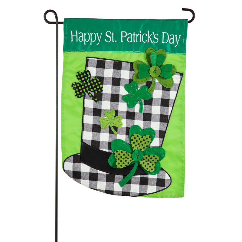 Evergreen Flag,Plaid St. Patrick's Day Hat Garden Applique Flag,12.5x0.2x18 Inches