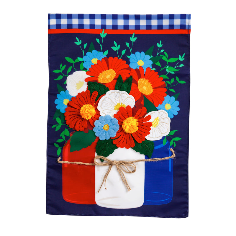 Evergreen Red, White, and Blue Mason Jars Garden Applique Flag, 18'' x 12.5'' inches
