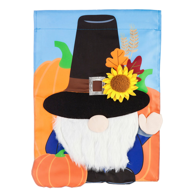 Evergreen Flag,Pilgrim Gnome Garden Applique Flag,12.5x0.2x18 Inches