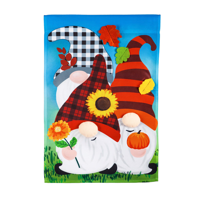 Evergreen Flag,Fall Gnome Trio Garden Applique Flag,12.5x0.2x18 Inches