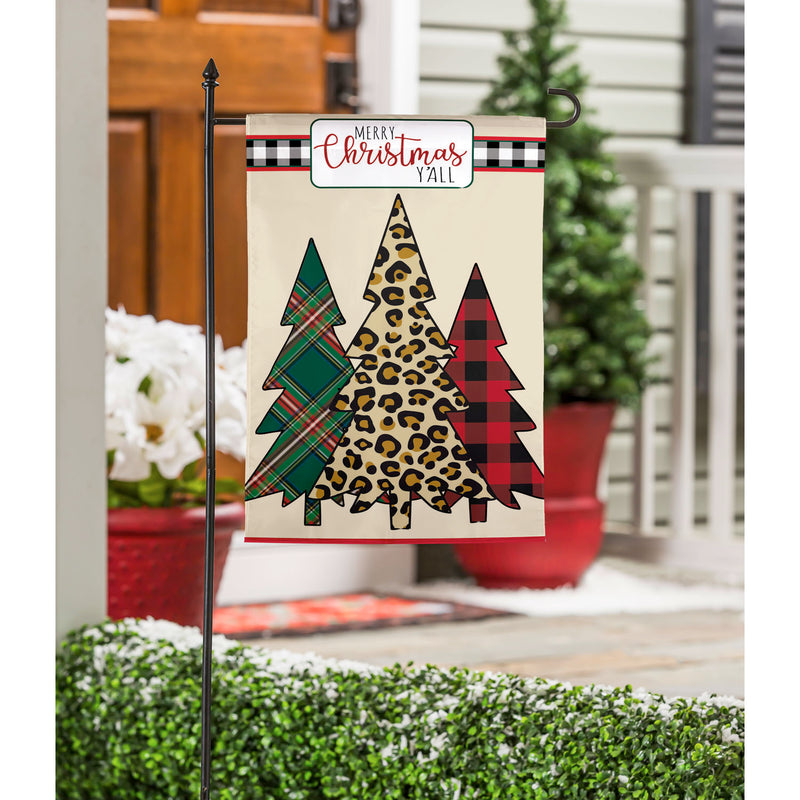 Mixed Print Christmas Trees Garden Applique Flag, 0.2"x18"inches