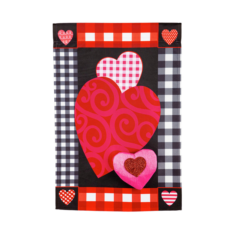Evergreen Flag,Valentine's Heart Patterned Border Garden Applique Flag,0.2x12.5x18 Inches