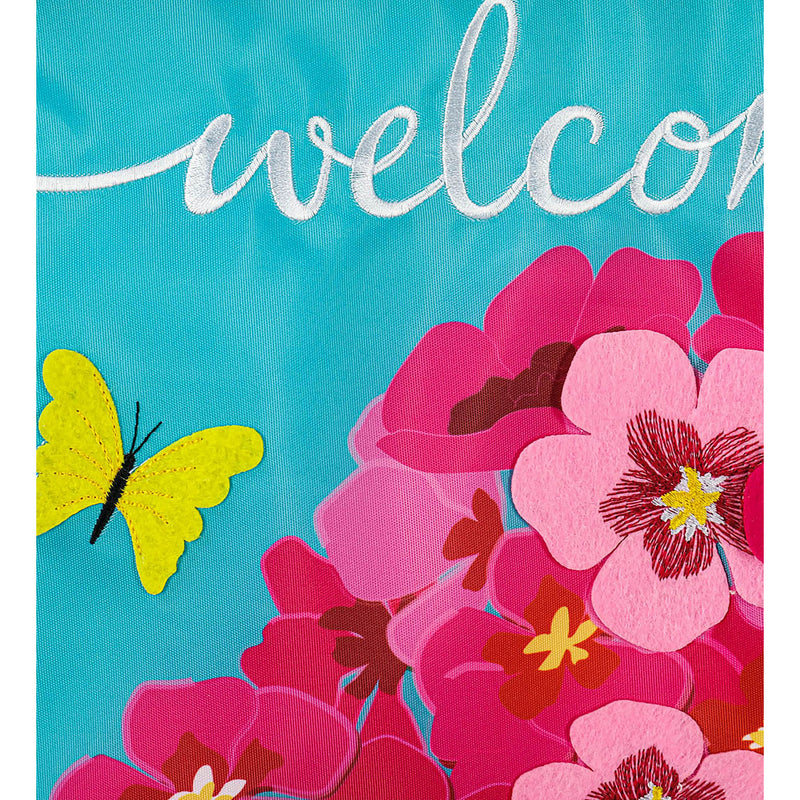 Spring Geraniums Garden Applique Flag, 18"x12.5"inches