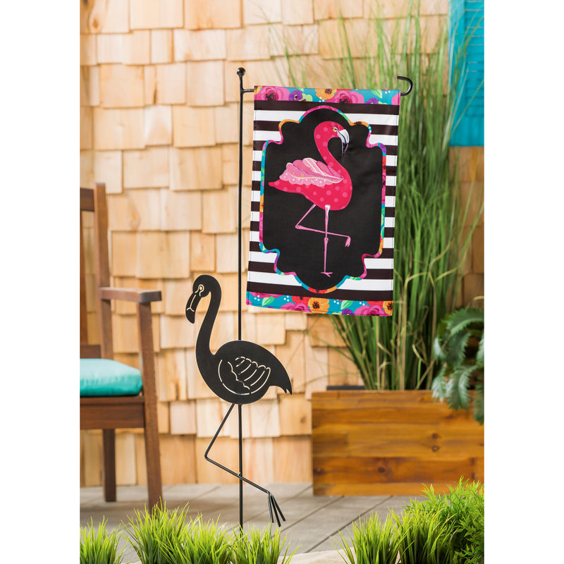 Evergreen Flag,Flamingo Stripes and Flowers Garden Applique Flag,12.5x18x0.2 Inches