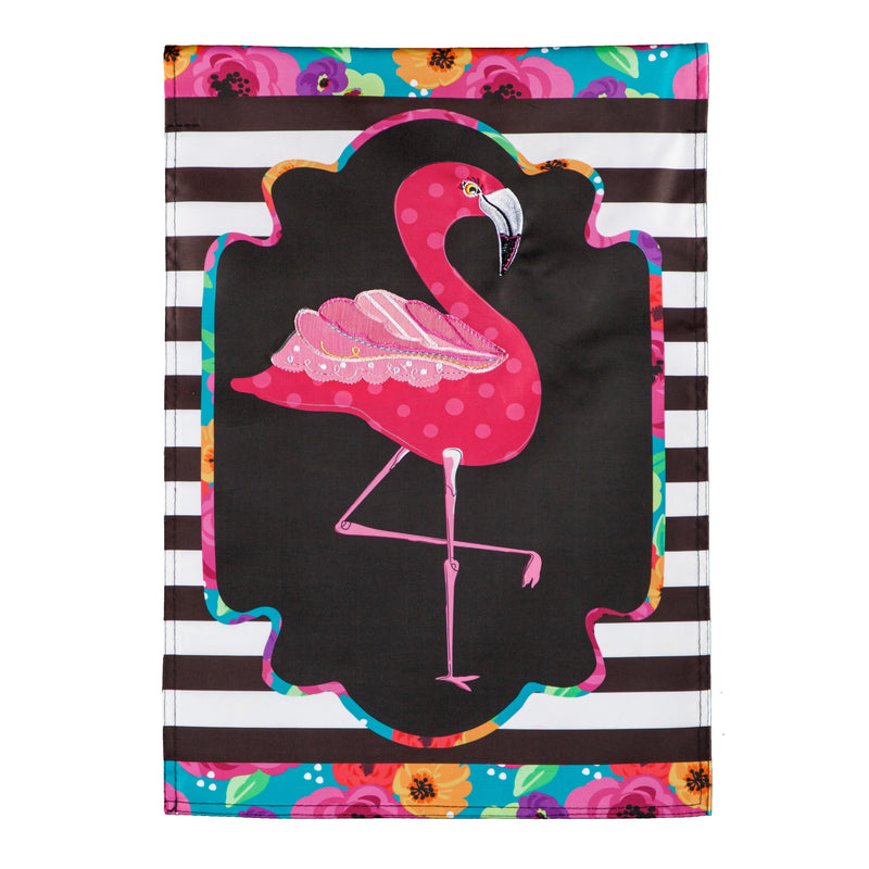 Evergreen Flag,Flamingo Stripes and Flowers Garden Applique Flag,12.5x18x0.2 Inches