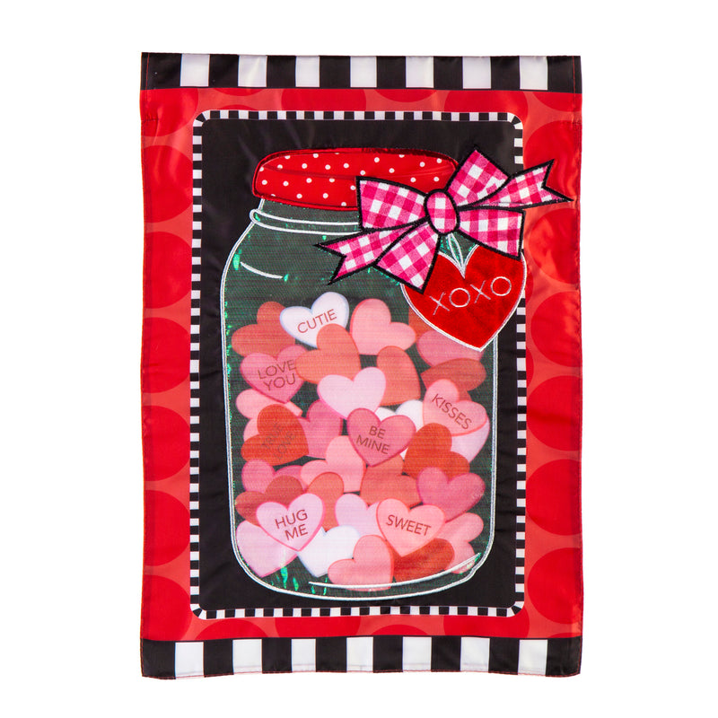 Evergreen Flag,Mason Jar of Hearts Garden Applique Flag,12.5x0.2x18 Inches