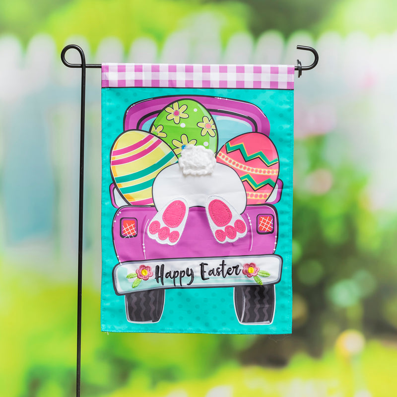 Evergreen Flag,Easter Truck Bunny Bottom Garden Applique Flag,12.5x0.2x18 Inches
