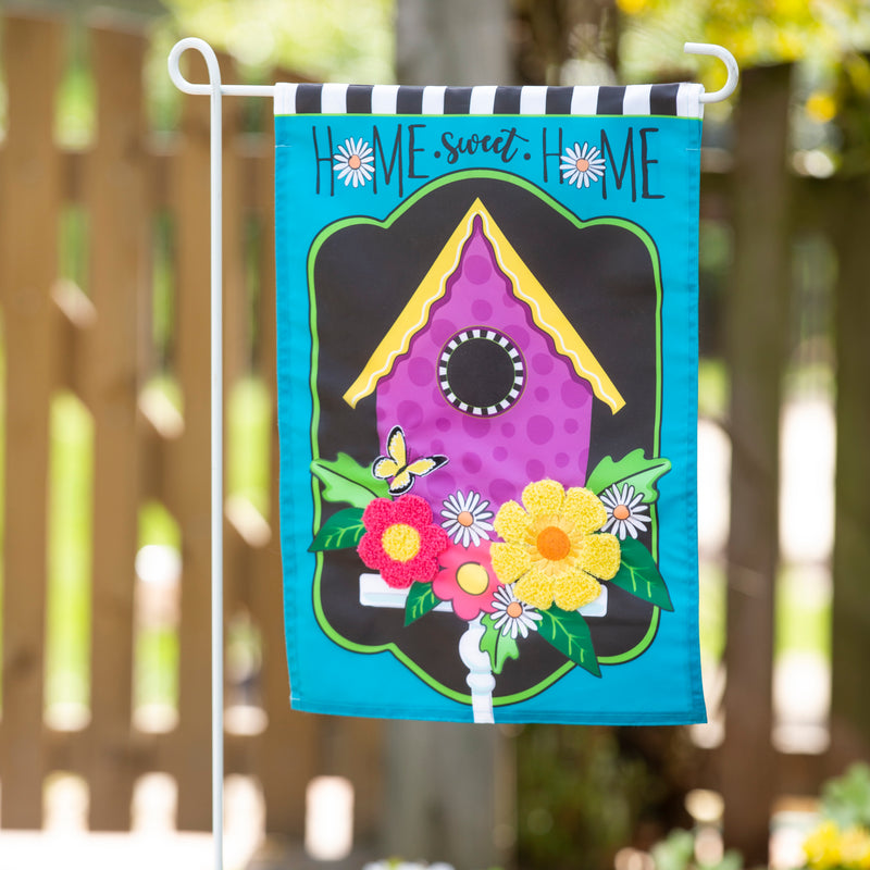 Evergreen Flag,Daisy Birdhouse Garden Applique Flag,12.5x18x0.2 Inches